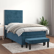 Cama box spring con colchón terciopelo azul oscuro 80x200 cm v7630 Vetonek
