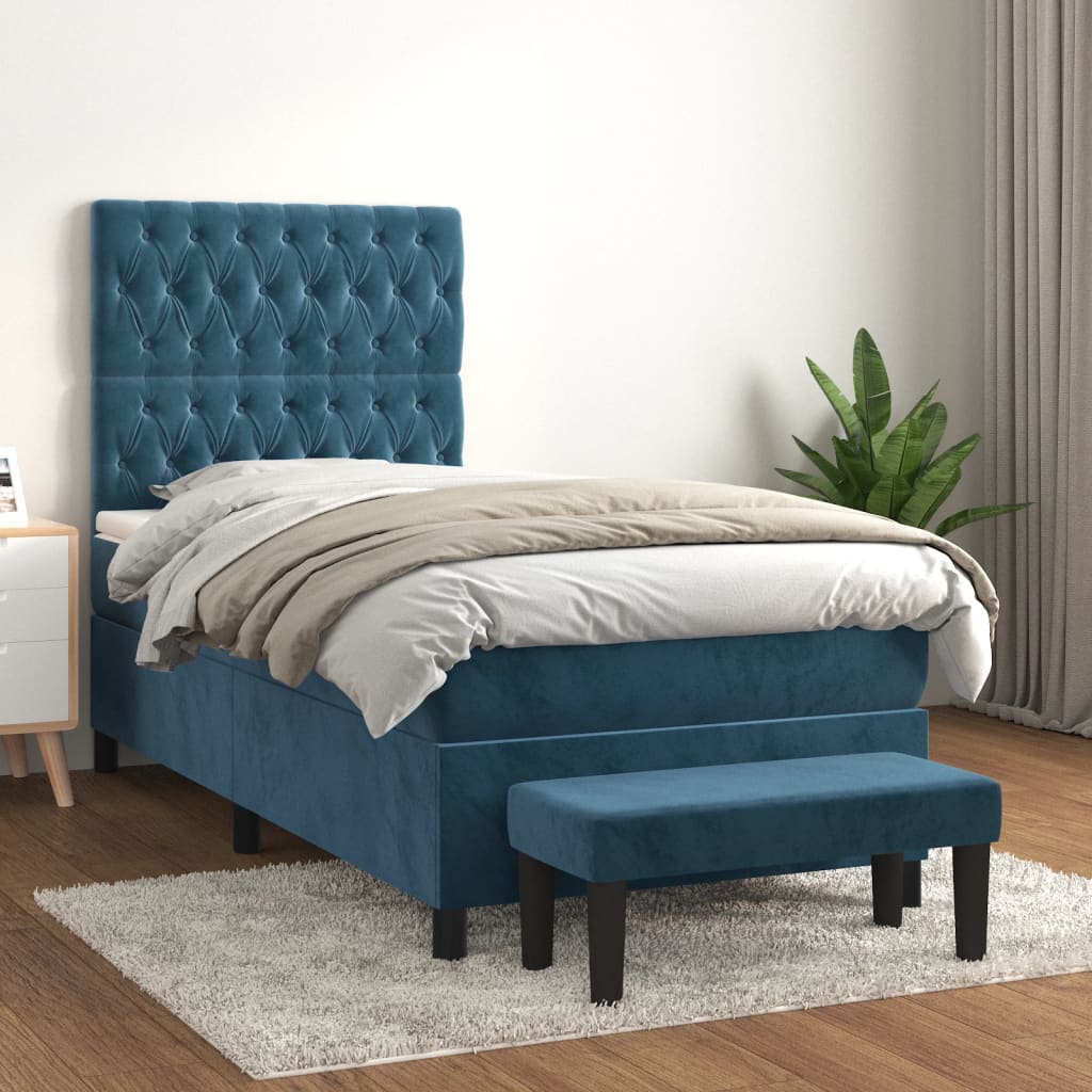 Cama box spring con colchón terciopelo azul oscuro 80x200 cm v0036 Vetonek