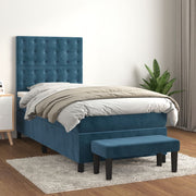 Cama box spring con colchón terciopelo azul oscuro 80x200 cm v0630 Vetonek