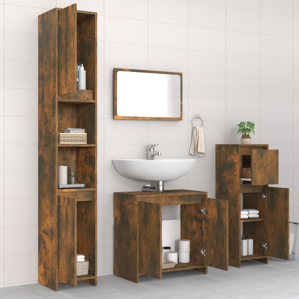 Set de muebles baño 4 pzas madera roble ahumado vidaXL