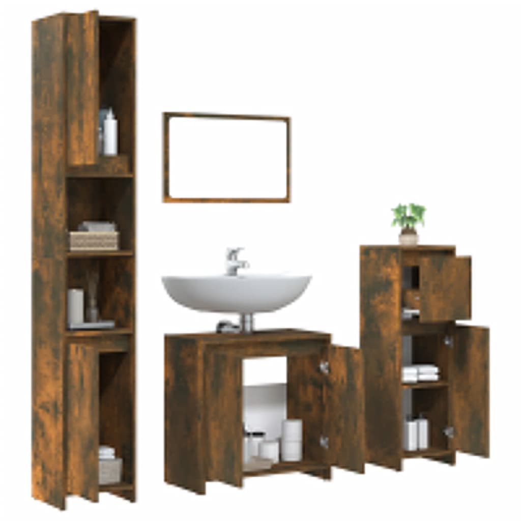 Set de muebles baño 4 pzas madera roble ahumado vidaXL