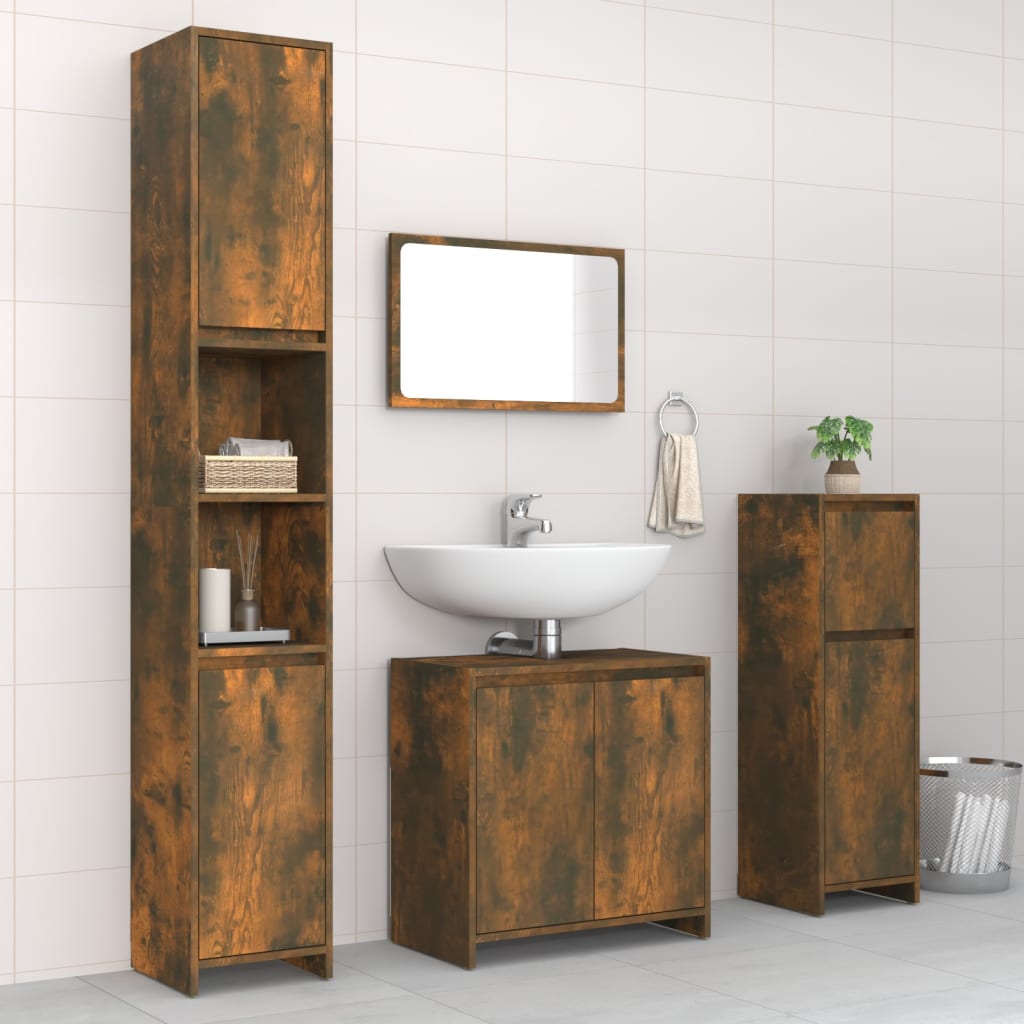 Vetonek Set de muebles baño 4 pzas madera contrachapada roble ahumado