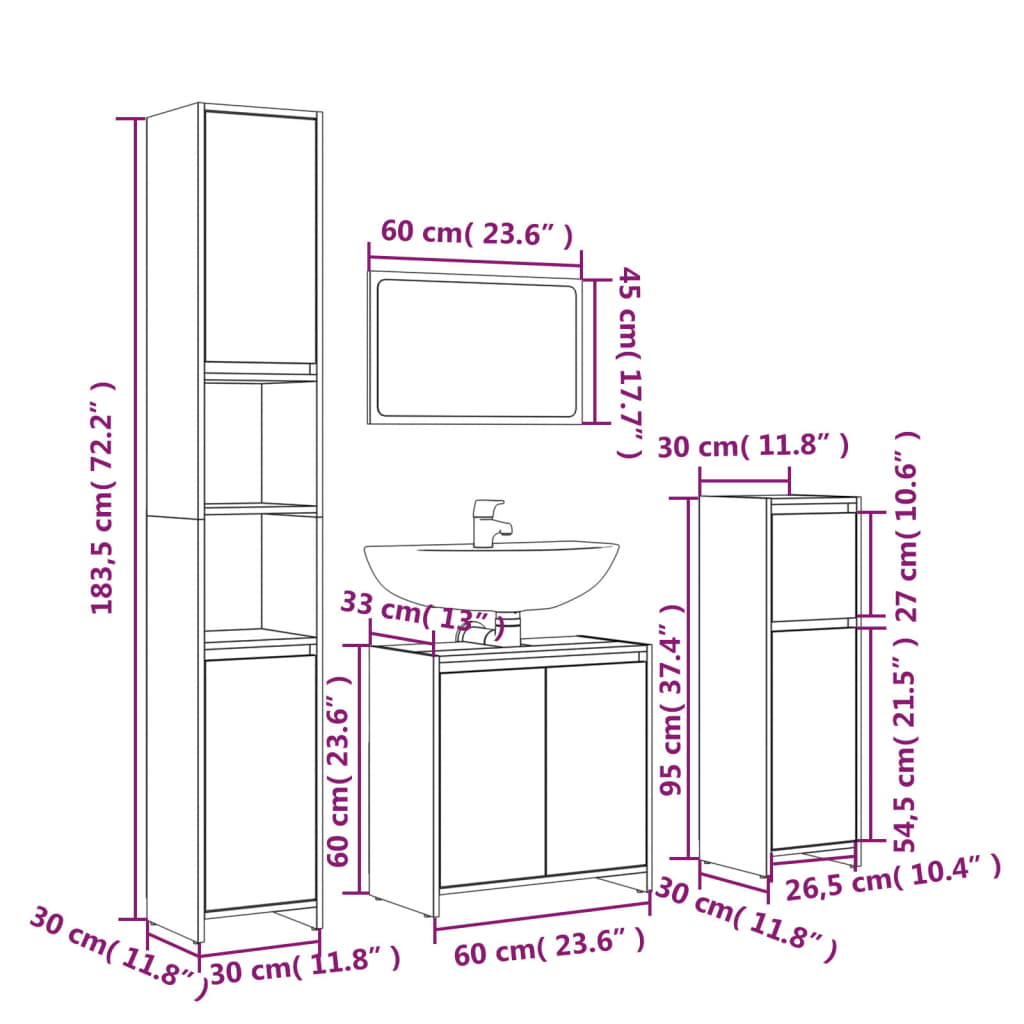 Set de muebles baño 4 pzas madera roble ahumado vidaXL