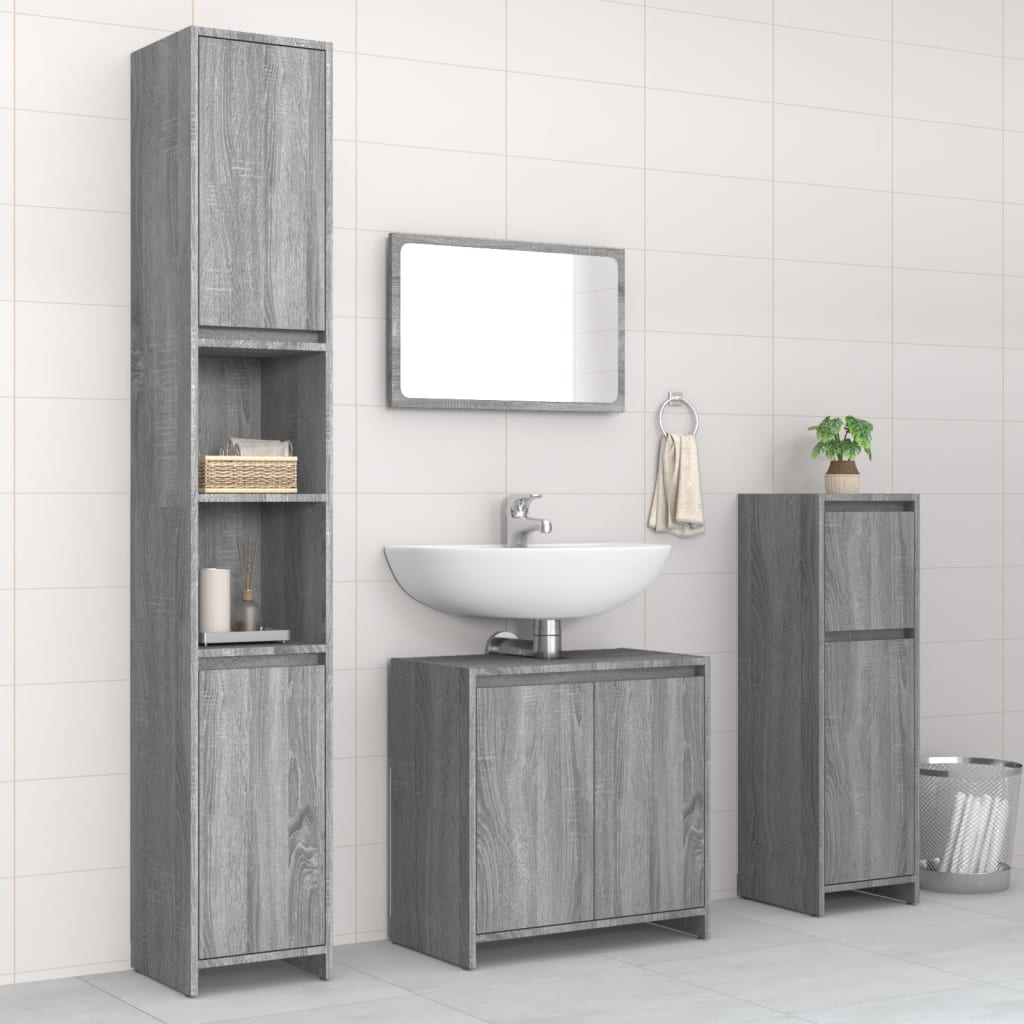 Vetonek Set de muebles de baño 4 pzas madera contrachapada gris sonoma