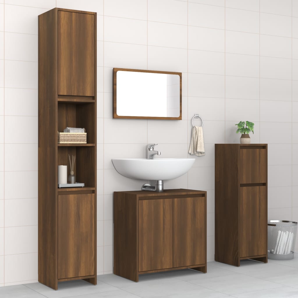 Vetonek Set de muebles baño 4 pzas madera contrachapada roble marrón