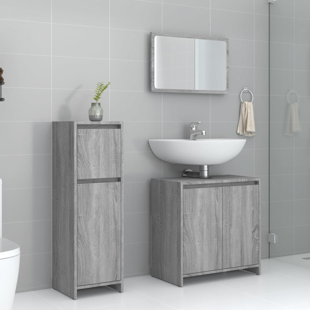 Vetonek Set de muebles de baño 3 pzas madera contrachapada gris sonoma