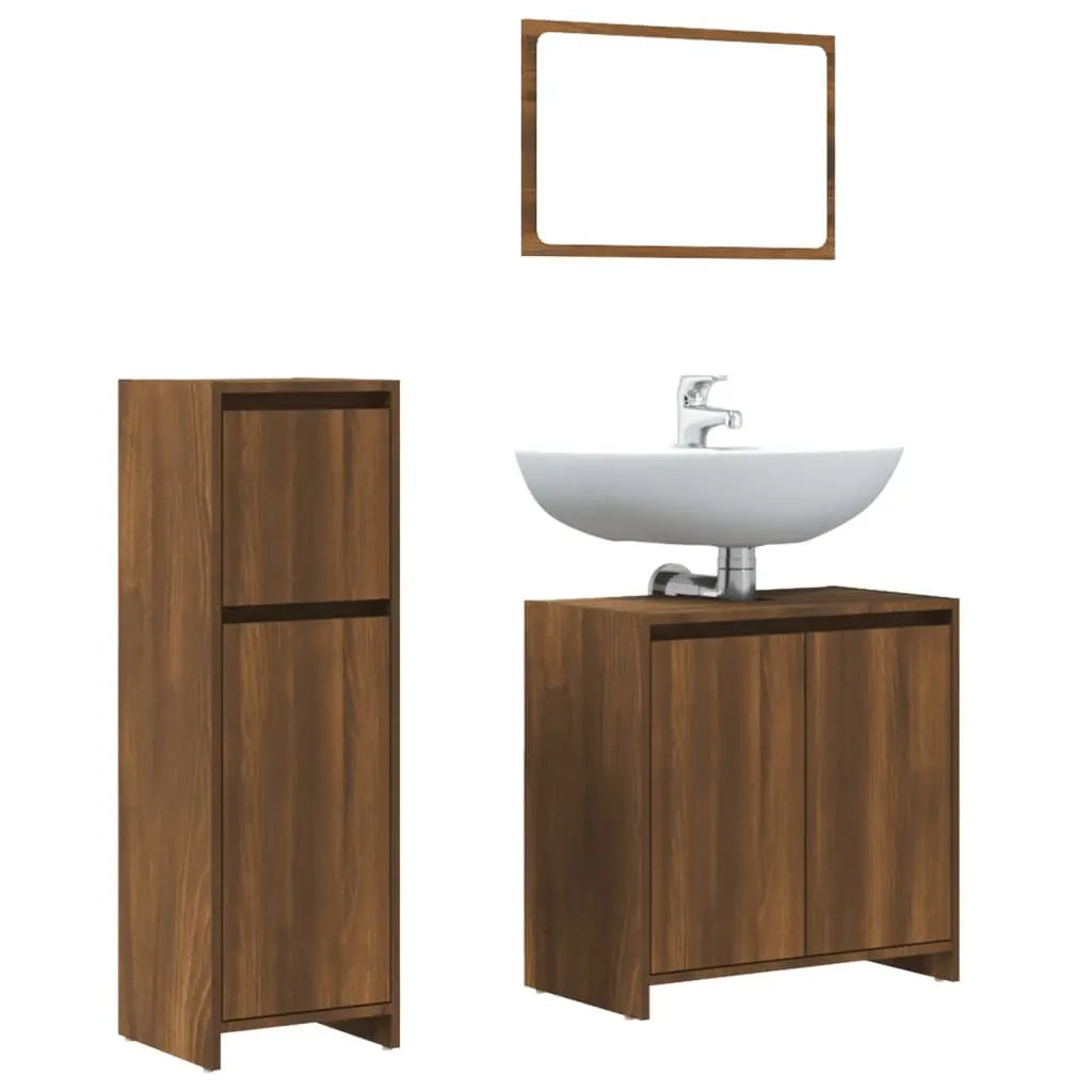 Set de muebles baño 3 pzas madera roble marrón - Vetonek