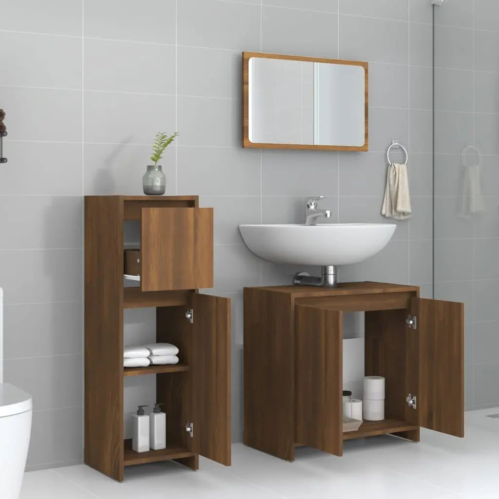 Set de muebles baño 3 pzas madera roble marrón - Vetonek