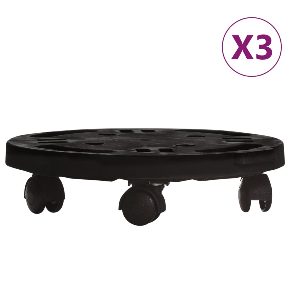 Soporte con ruedas para plantas 3 uds negro diámetro 30cm 170kg vidaXL