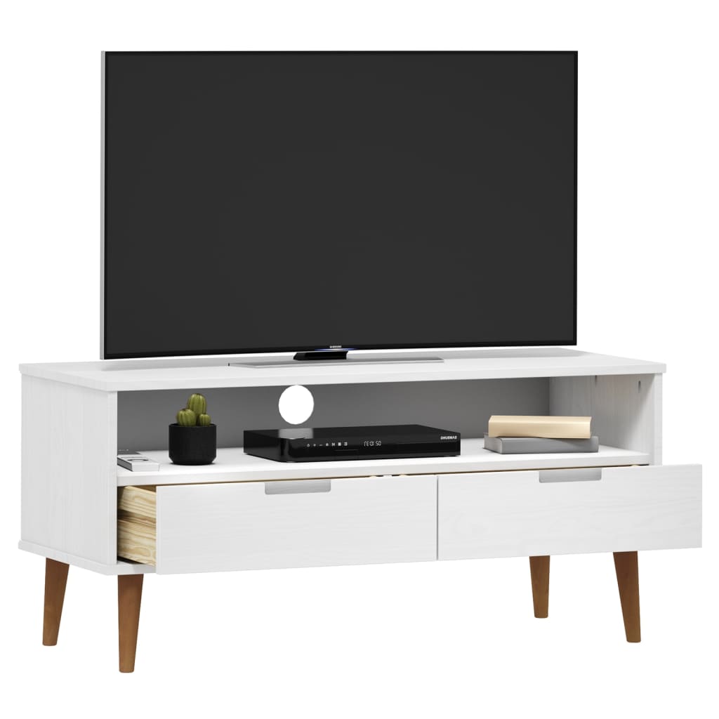 Mueble de TV MOLDE madera maciza de pino blanco 106x40x49 cm vidaXL