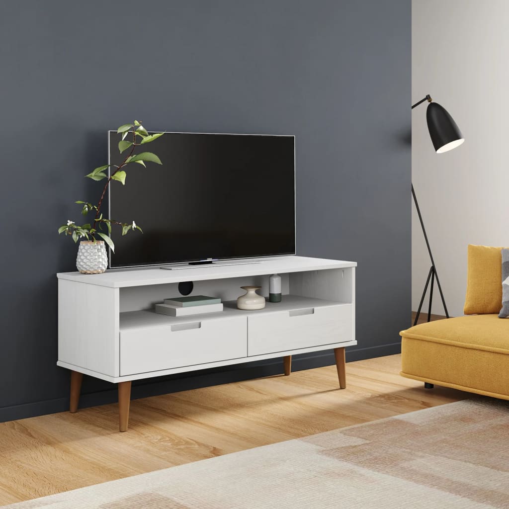 Vetonek Mueble de TV MOLDE madera maciza de pino blanco 106x40x49 cm