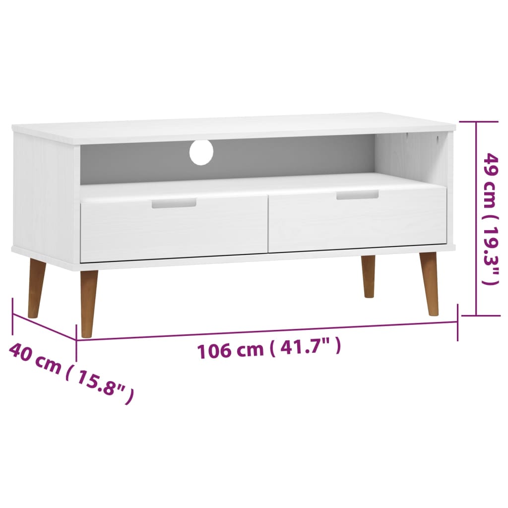 Mueble de TV MOLDE madera maciza de pino blanco 106x40x49 cm vidaXL