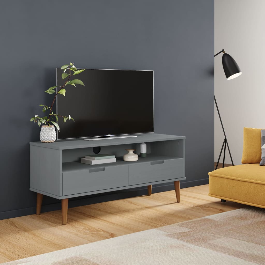 Vetonek Mueble de TV MOLDE madera maciza de pino gris 106x40x49 cm