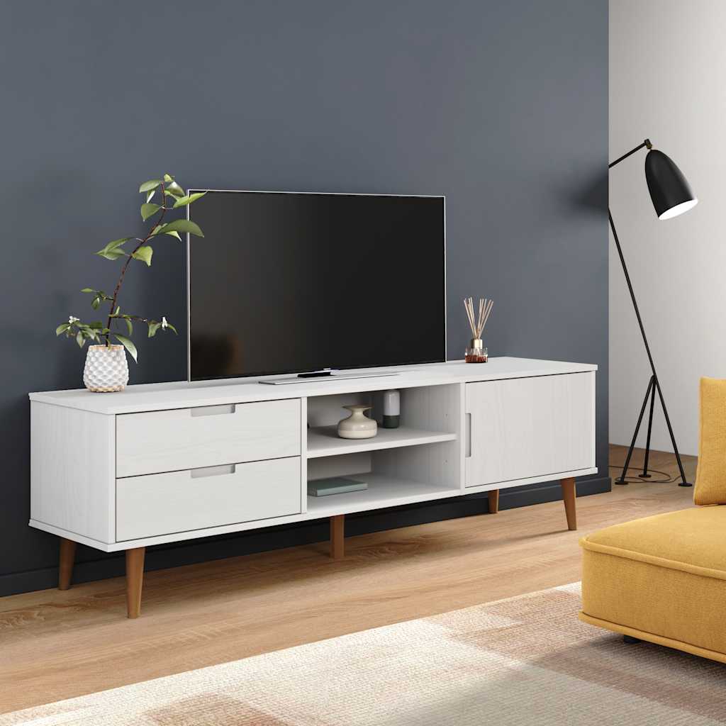 Vetonek Mueble de TV MOLDE madera maciza de pino blanca 158x40x49 cm