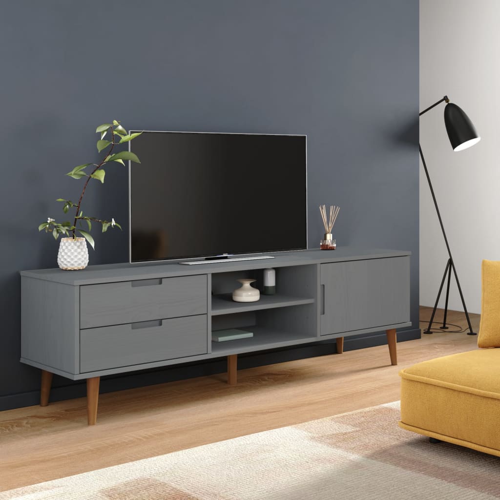 Vetonek Mueble de TV MOLDE madera maciza de pino gris 158x40x49 cm