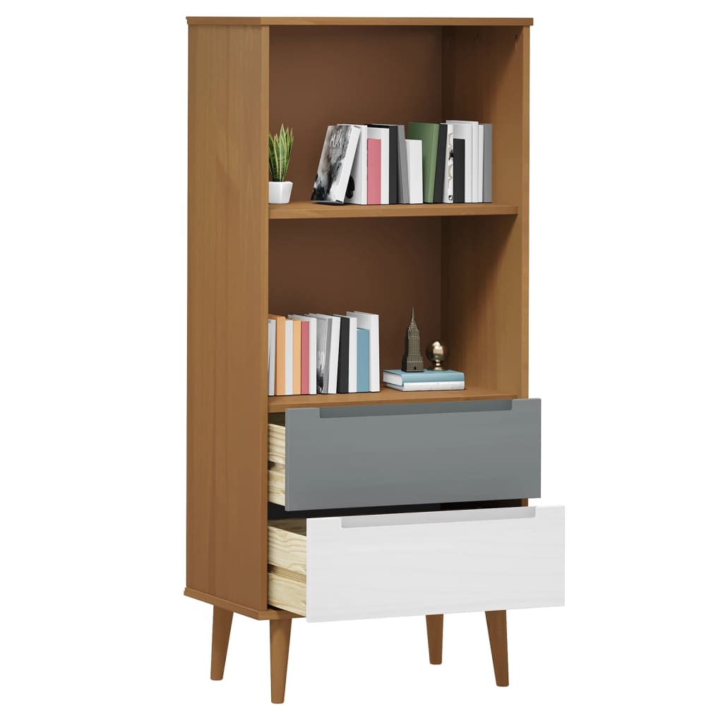 Librería MOLDE madera maciza de pino marrón 60x35x133,5 cm