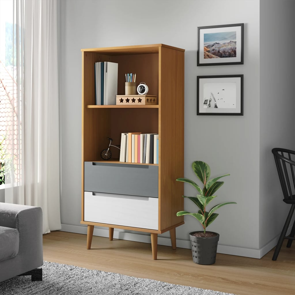 Vetonek Librería MOLDE madera maciza de pino marrón 60x35x133,5 cm