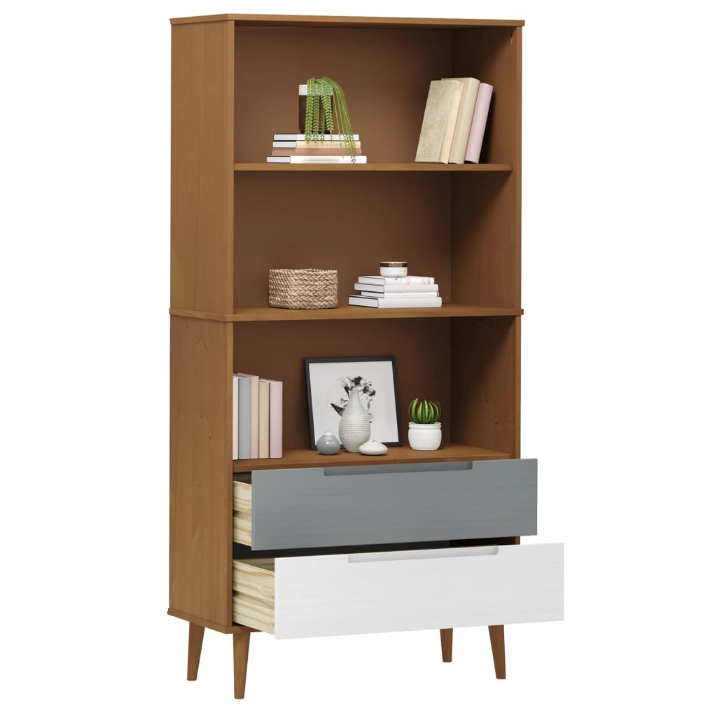 Librería MOLDE madera maciza de pino marrón 85x35x170,5 cm