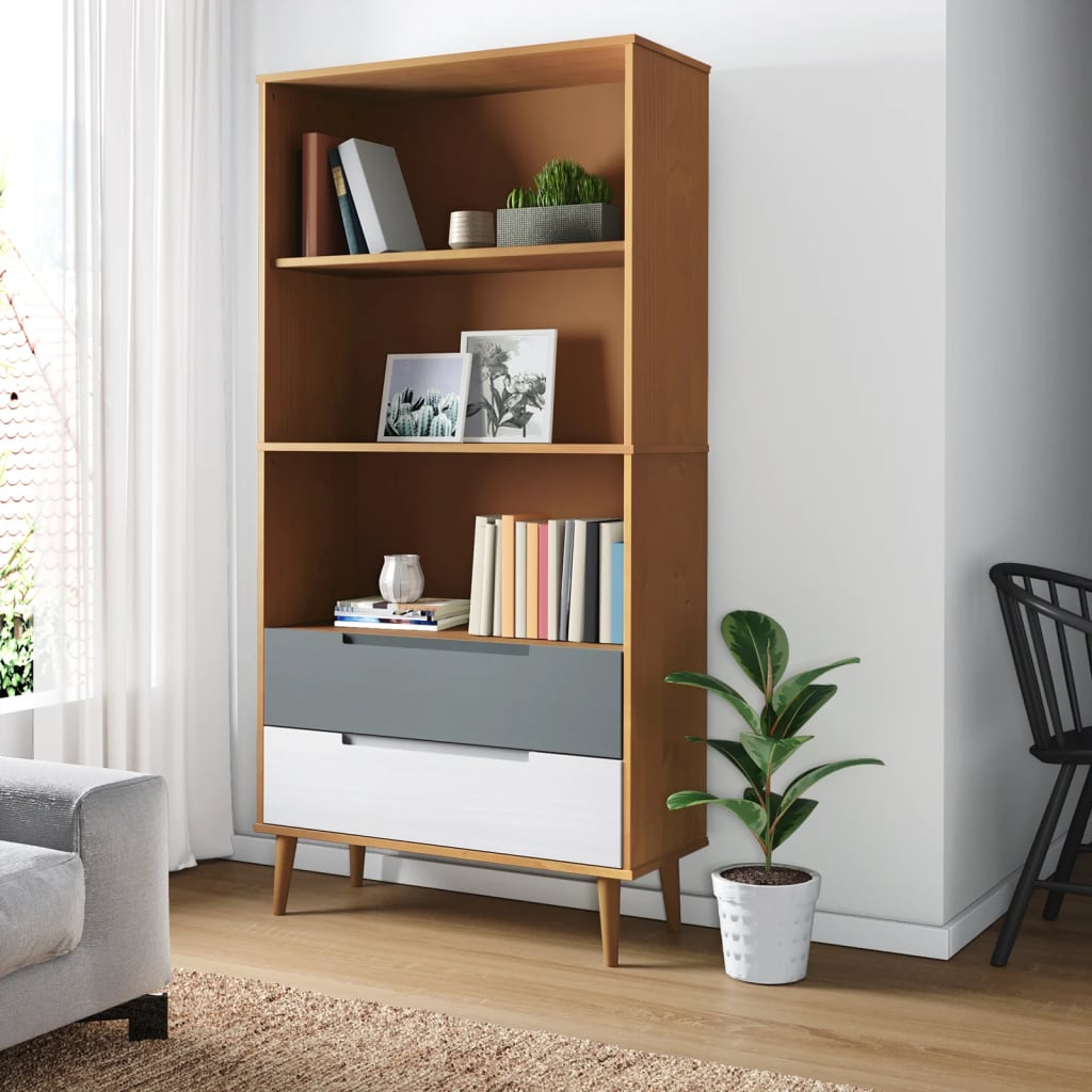 Vetonek Librería MOLDE madera maciza de pino marrón 85x35x170,5 cm