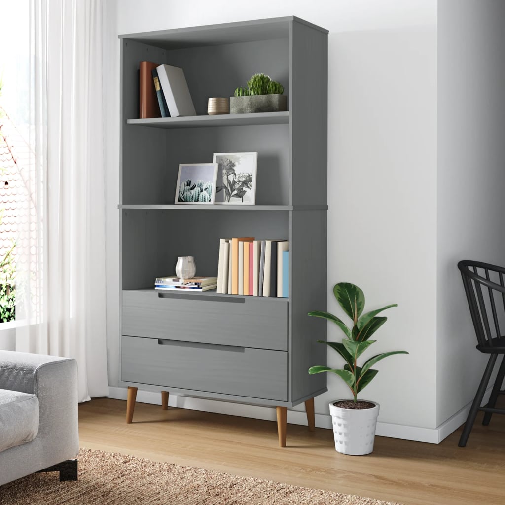 Vetonek Librería MOLDE madera maciza de pino gris 85x35x170,5 cm