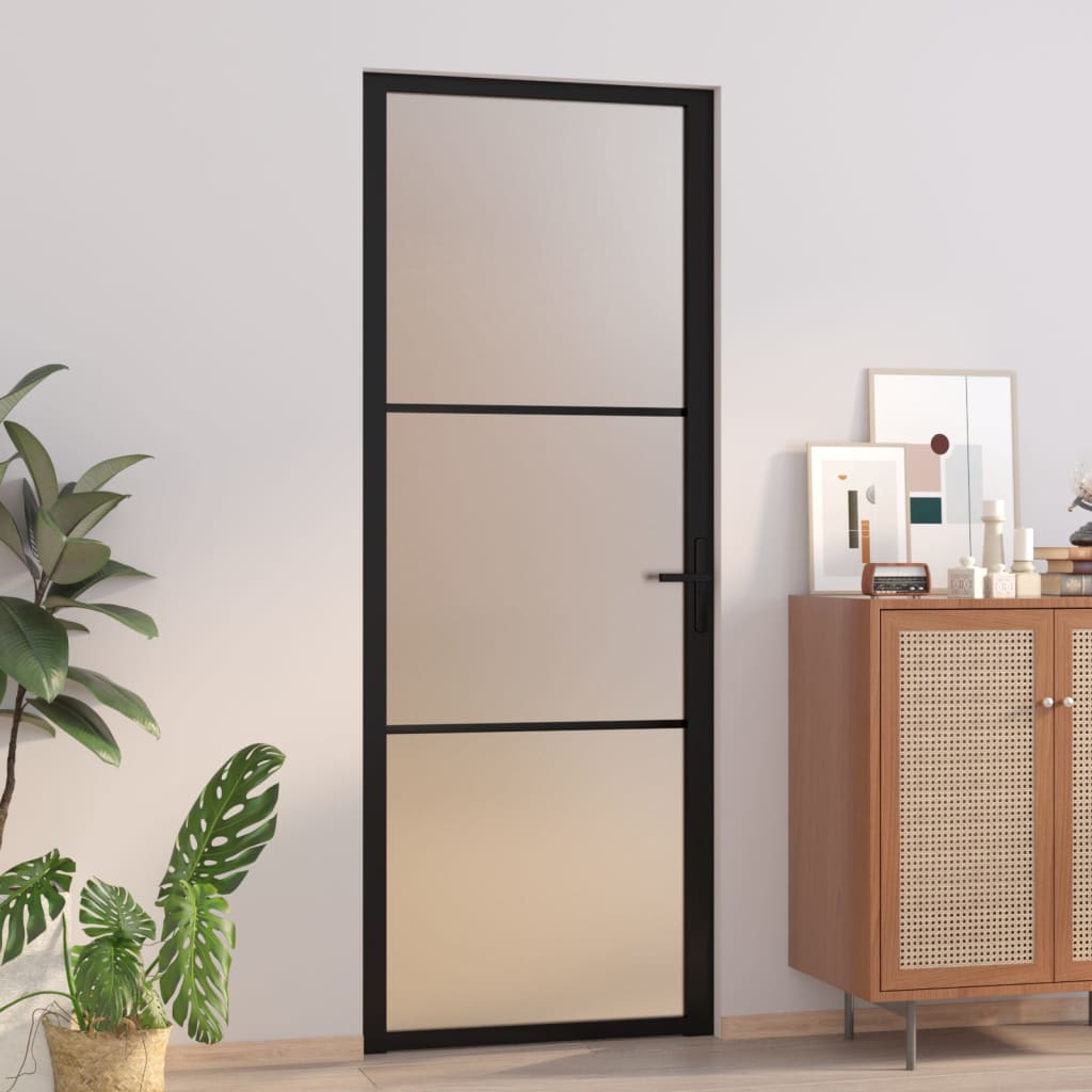 Vetonek Puerta interior de vidrio y aluminio negro mate 76x201,5 cm