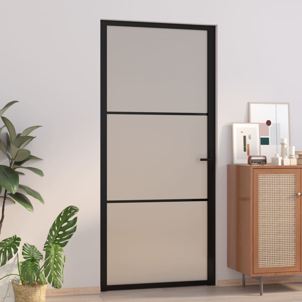 Vetonek Puerta interior de vidrio y aluminio negro mate 93x201,5 cm