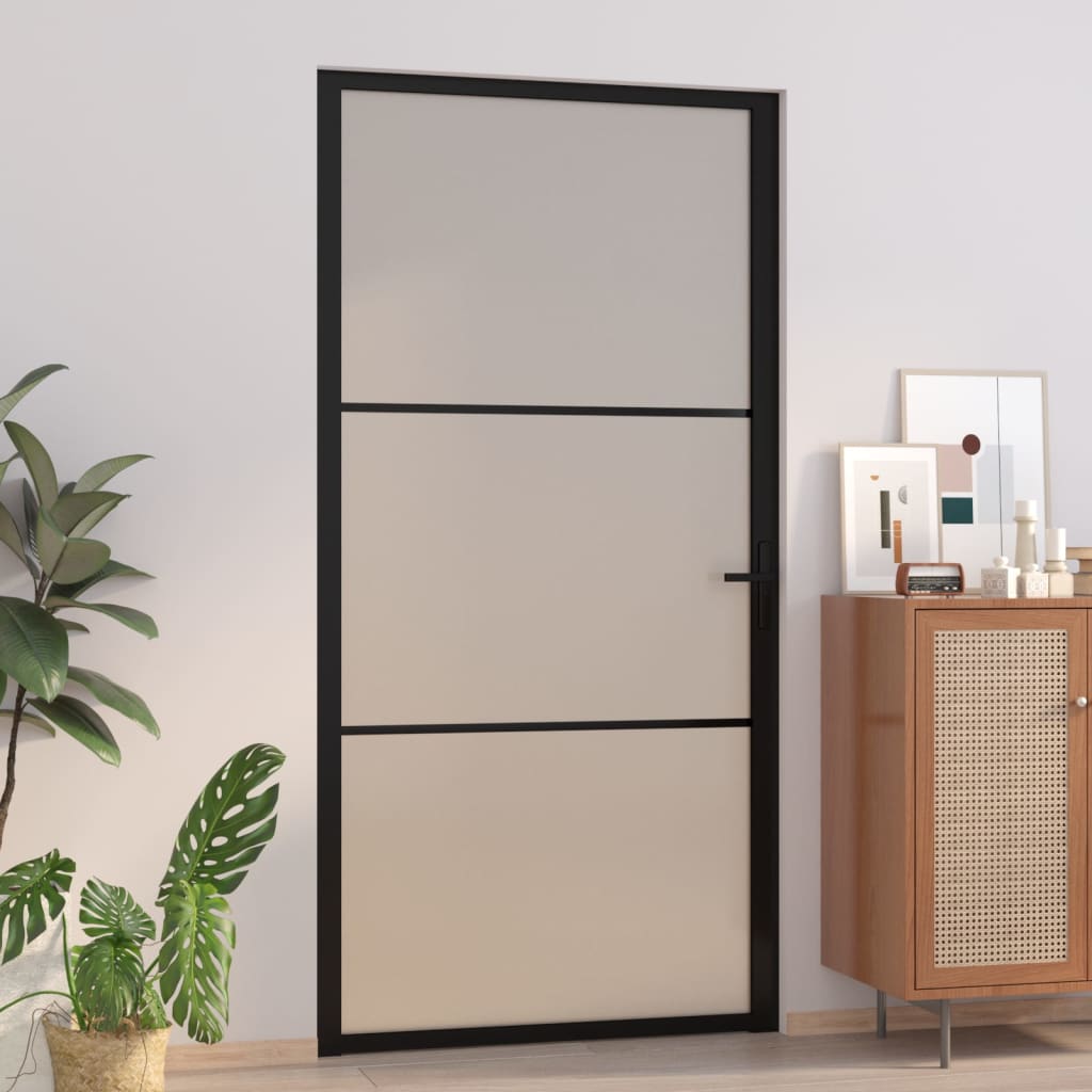 Vetonek Puerta interior de vidrio y aluminio negro mate 102,5x201,5 cm