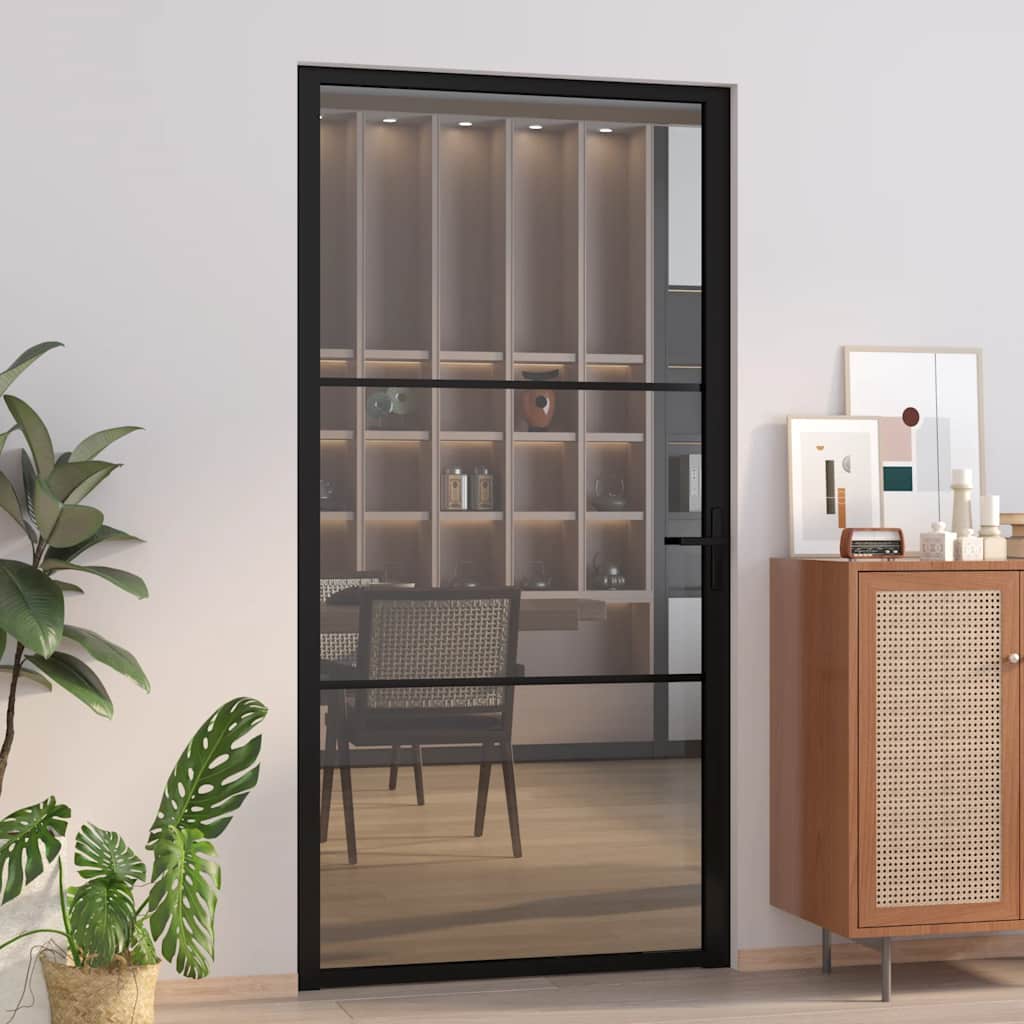 Puerta Interior Vidrio Templado y Aluminio Negro 102,5x201,5 cm