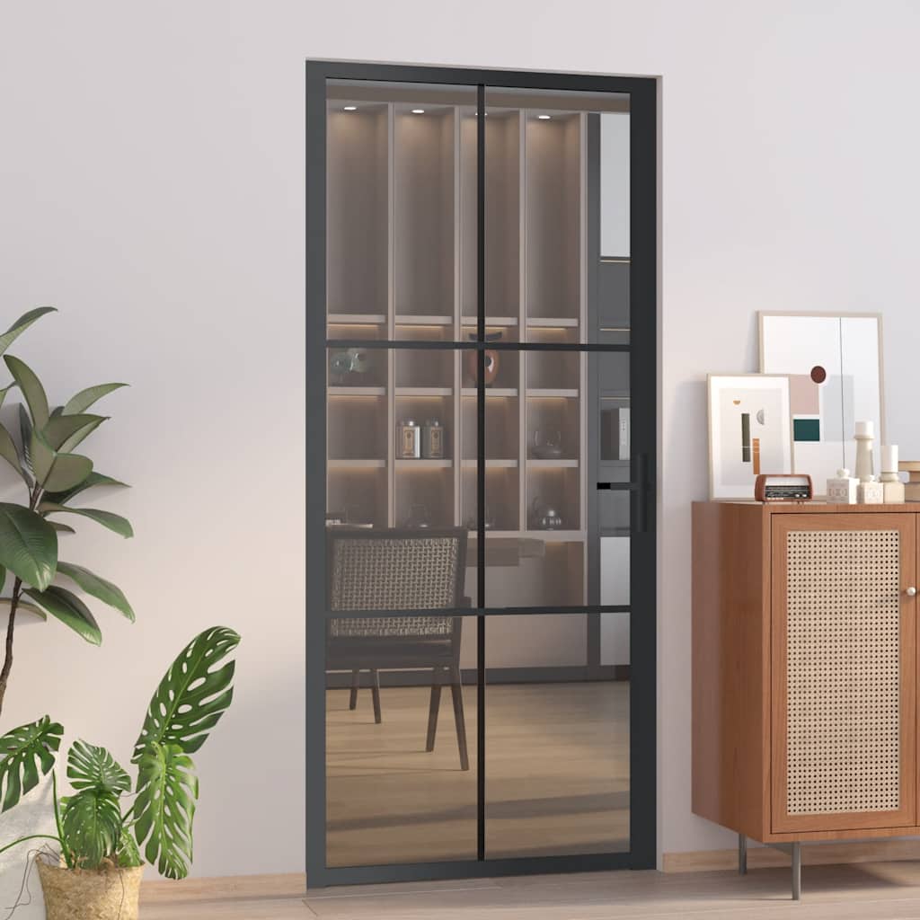 Puerta Interior Vidrio Templado y Aluminio Negro 93x201,5 cm