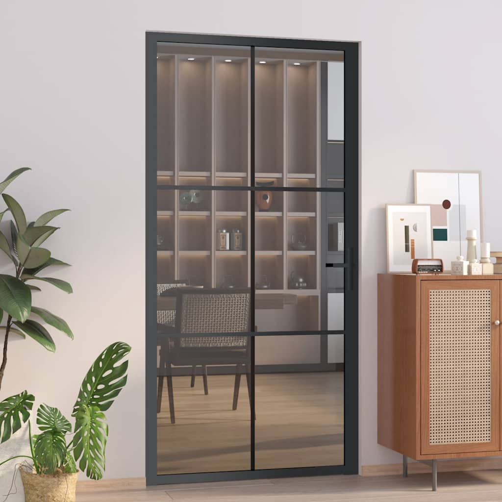 Puerta Interior Vidrio Templado y Aluminio Negro 102,5x201,5 cm