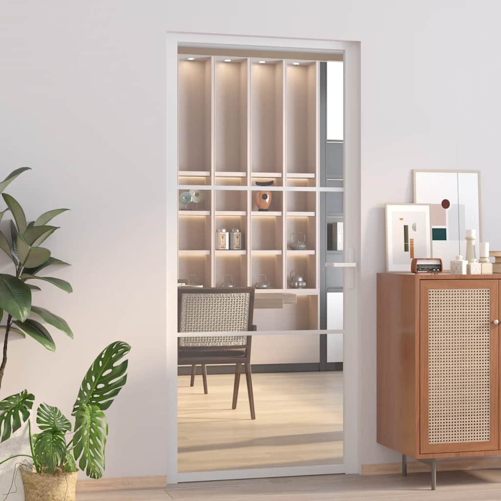 Puerta Interior Vidrio Templado y Aluminio Blanco 93x201,5 cm