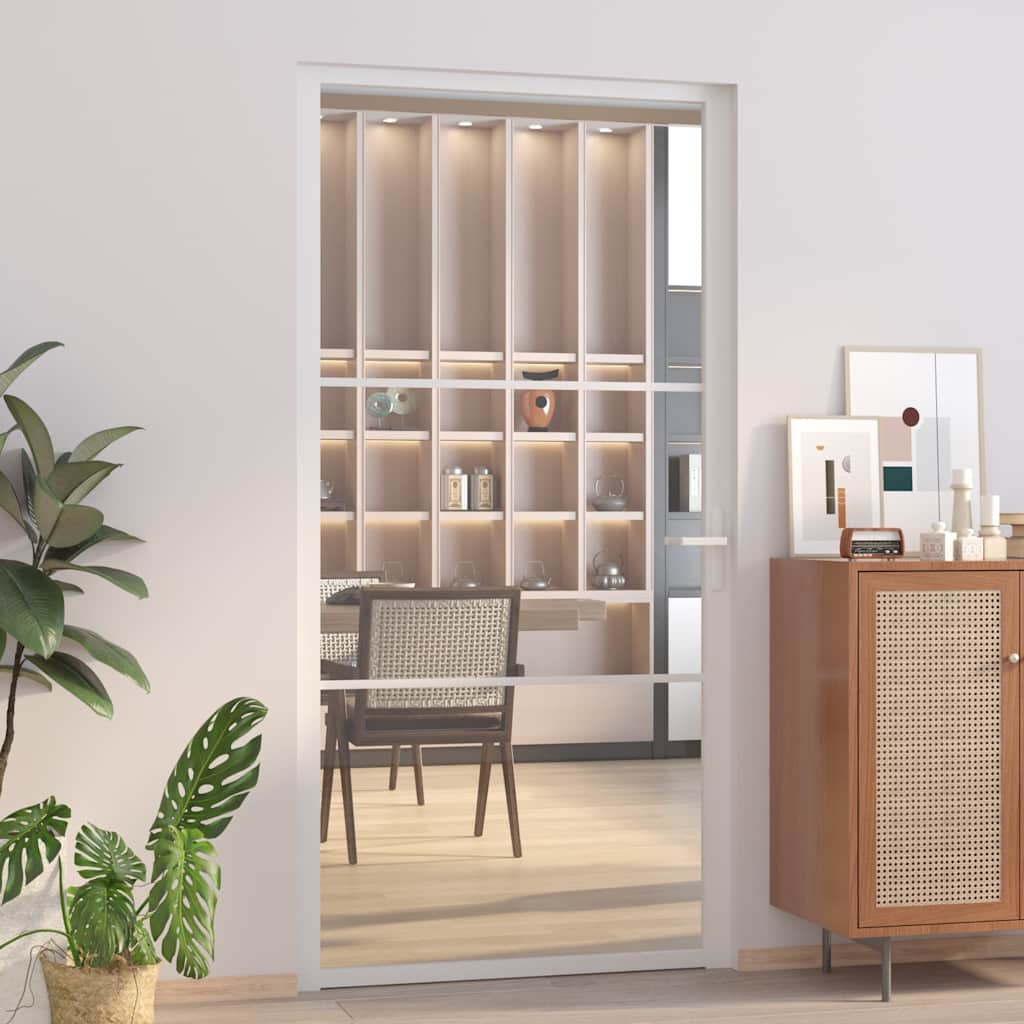 Puerta Interior Vidrio Templado y Aluminio Blanco 102,5x201,5 cm