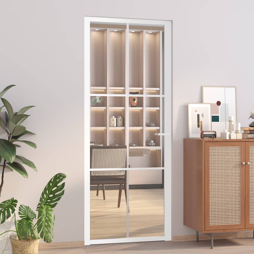 Puerta Interior Vidrio Templado y Aluminio Blanco 83x201,5 cm