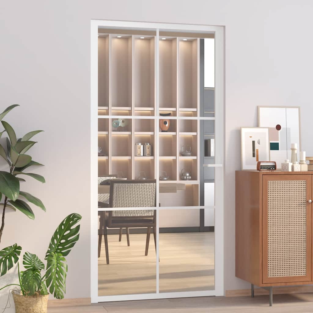 Puerta Interior Vidrio Templado y Aluminio Blanco 102,5x201,5 cm
