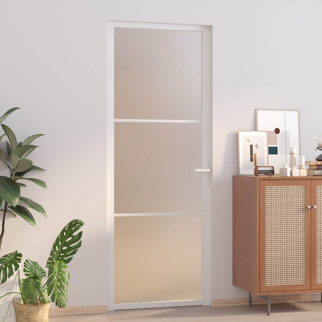 Puerta Interior de Vidrio Templado y Aluminio Blanco Mate 76x201,5 cm