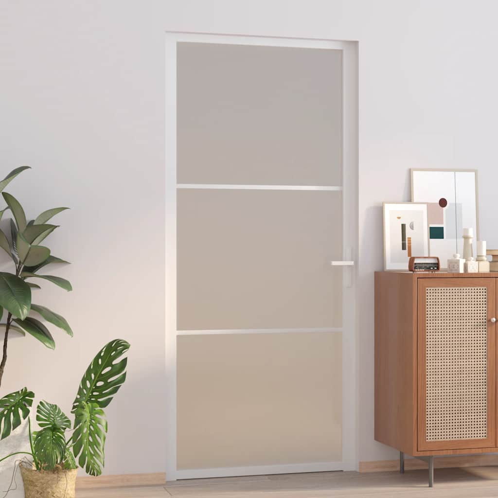 Puerta Interior Vidrio Templado y Aluminio Blanco Mate 93x201,5 cm