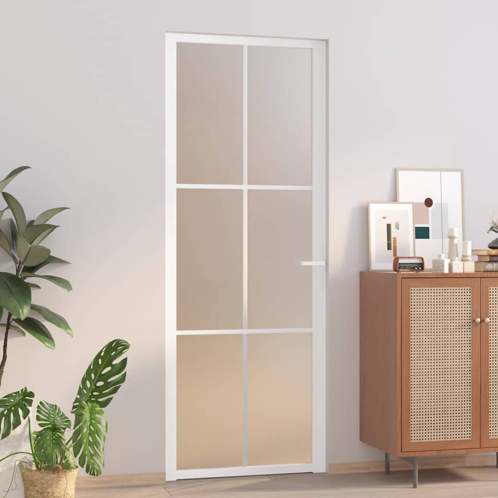 Puerta Interior de Vidrio Templado y Aluminio Blanco Mate 76x201,5 cm