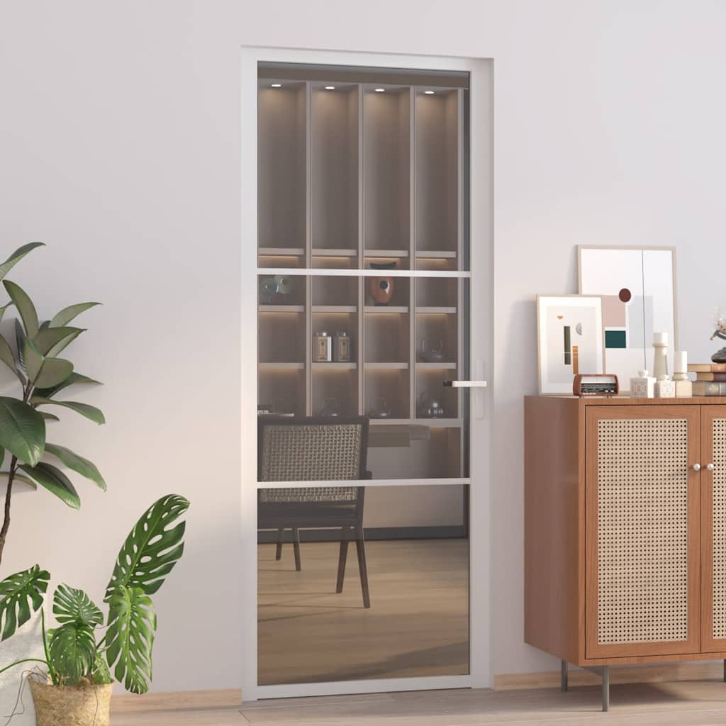 Puerta Interior Vidrio Templado y Aluminio Blanco 83x201,5 cm