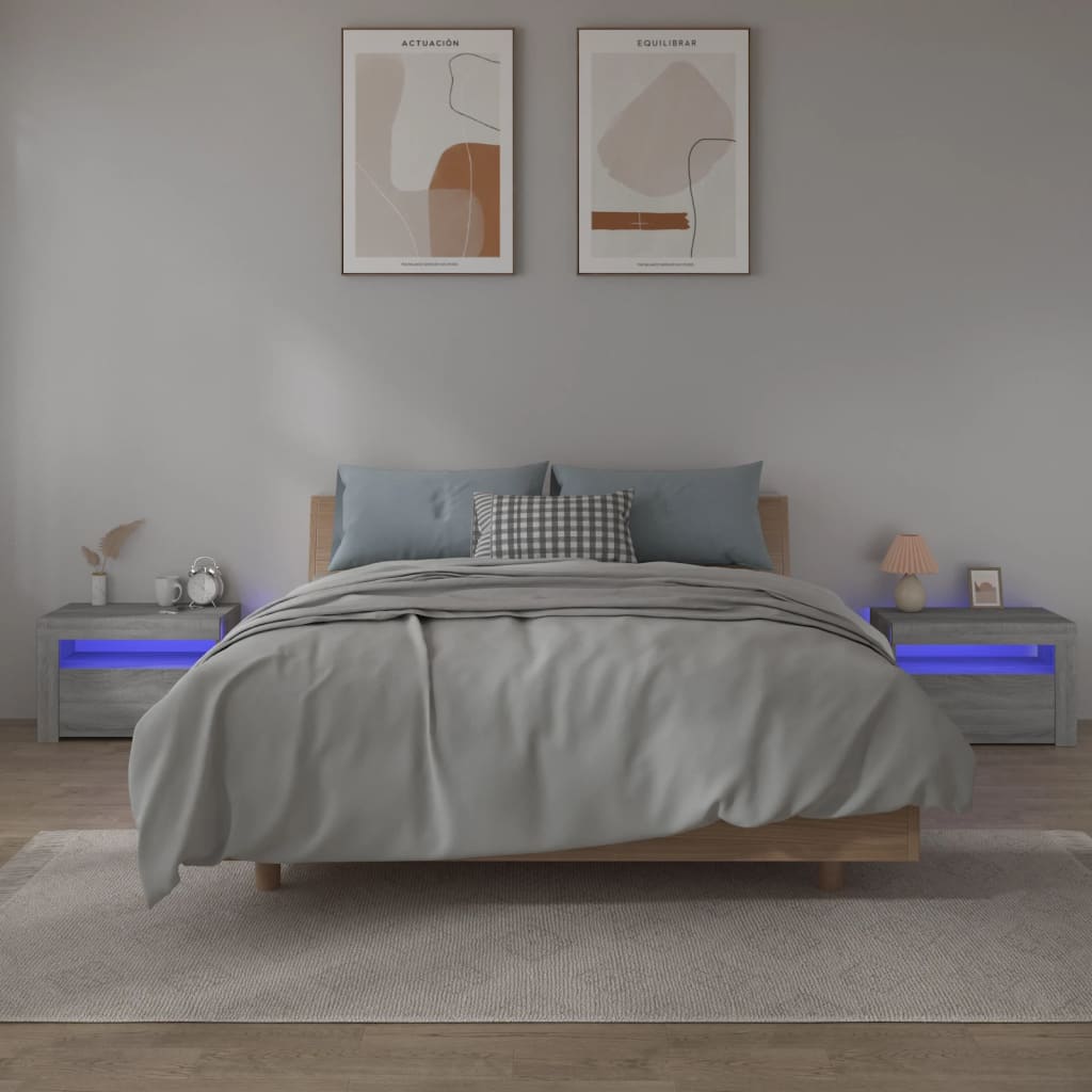 Vetonek Mesitas de noche con LED 2 unidades gris sonoma 60x35x40 cm