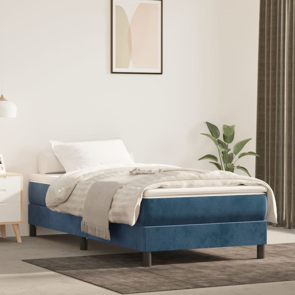 Cama box spring con colchón terciopelo azul oscuro 80x200 cm v8001 Vetonek