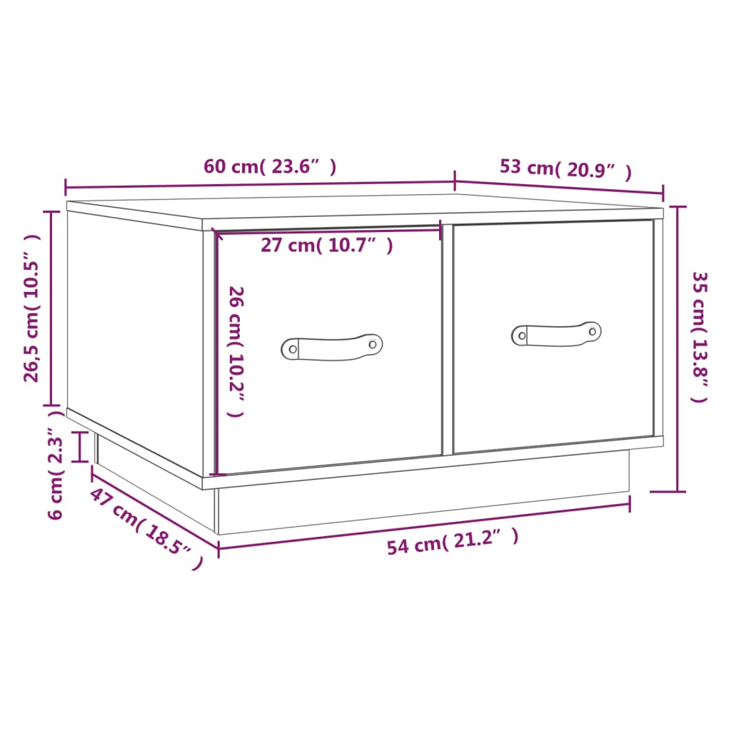 Tabella centrale in legno di pino grigio 60x53x35 cm