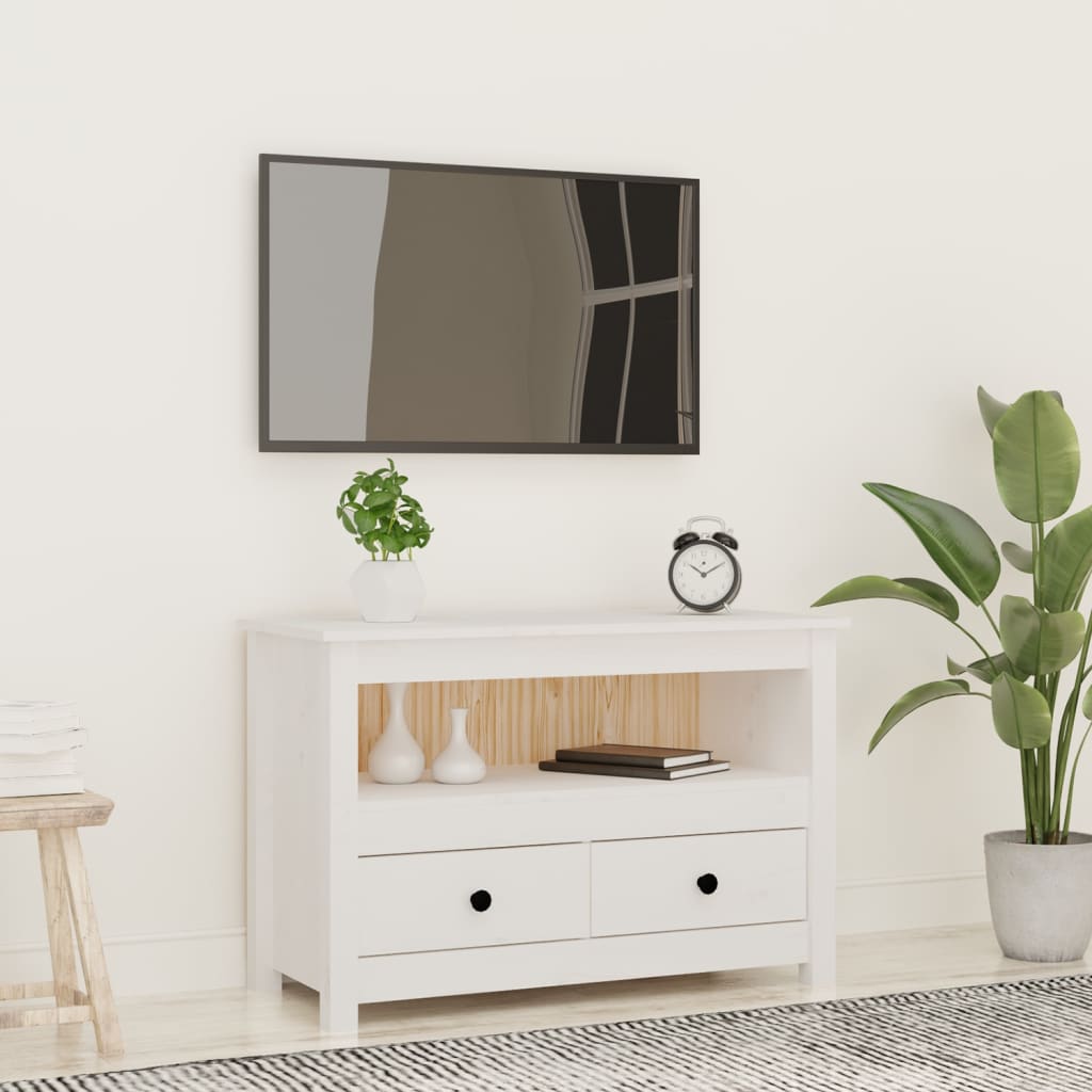 Vetonek Mueble para TV de madera maciza de pino blanco 79x35x52 cm