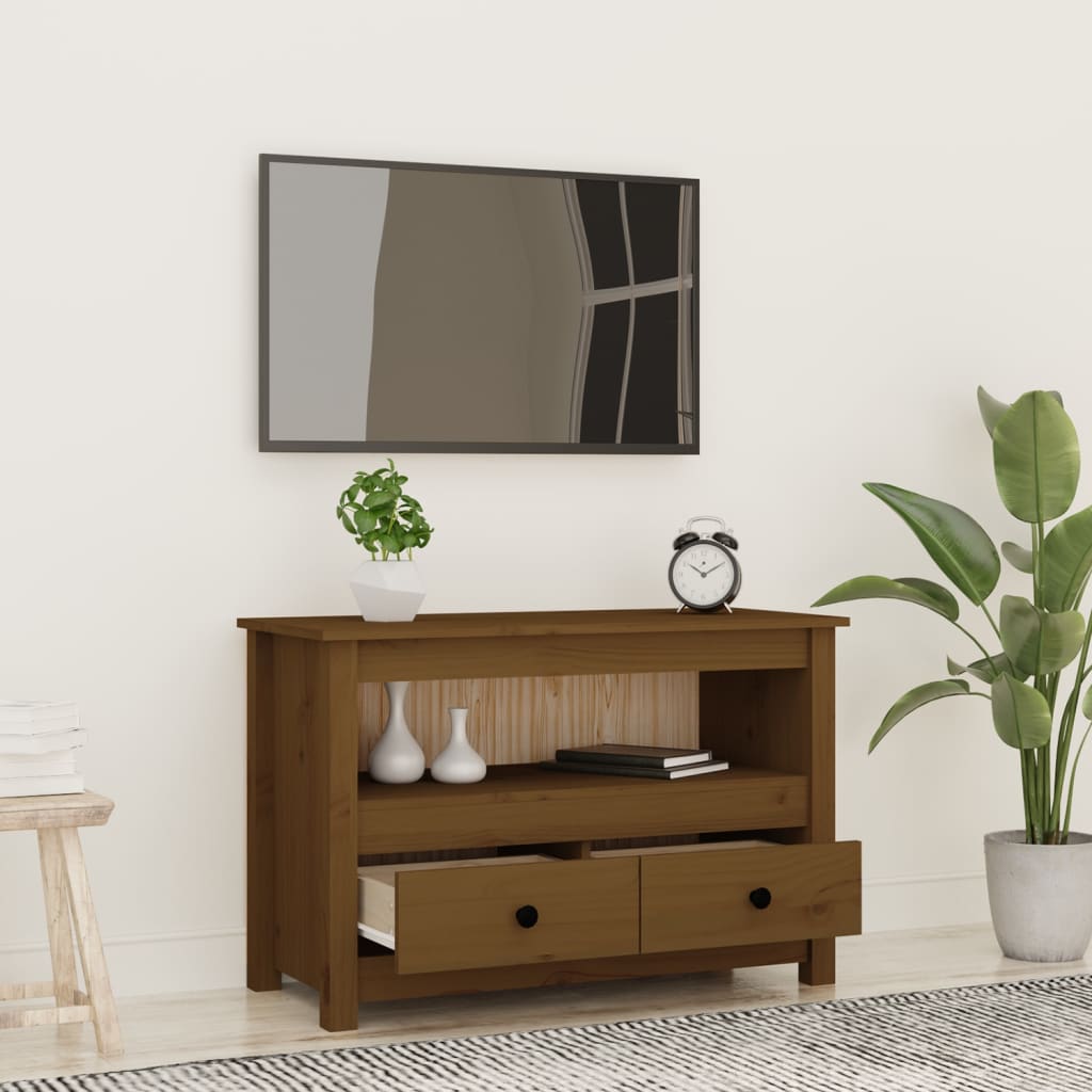 TV furniture solid wood of brown pine honey 79x35x52 cm