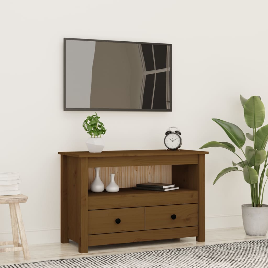 Vetonek Mueble de TV madera maciza de pino marrón miel 79x35x52 cm