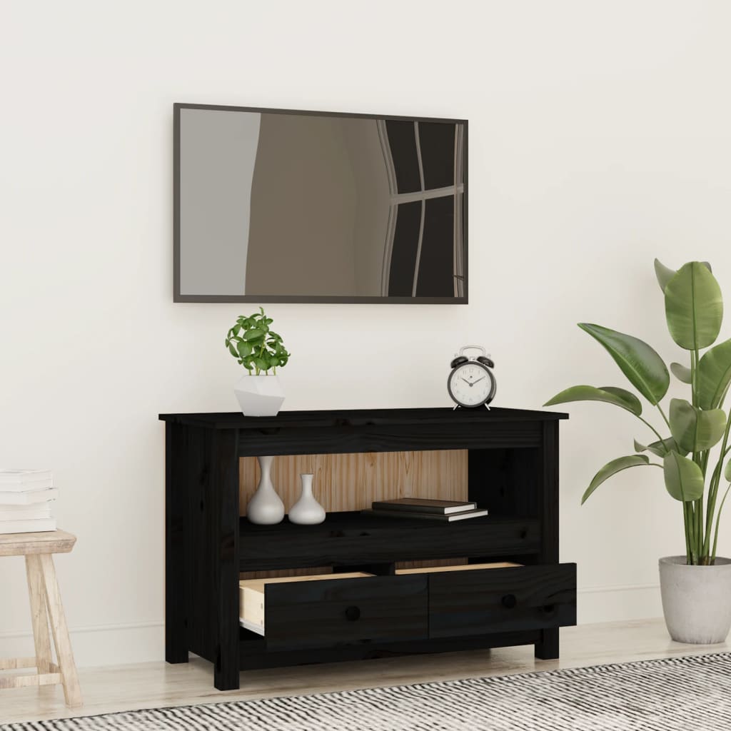 Mueble de TV de madera maciza de pino negro 79x35x52 cm