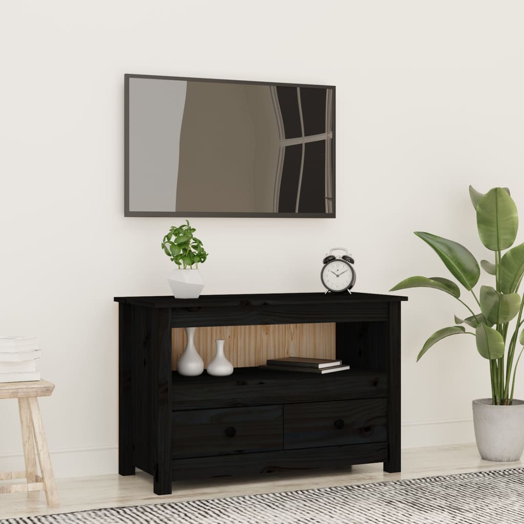 Vetonek Mueble de TV de madera maciza de pino negro 79x35x52 cm