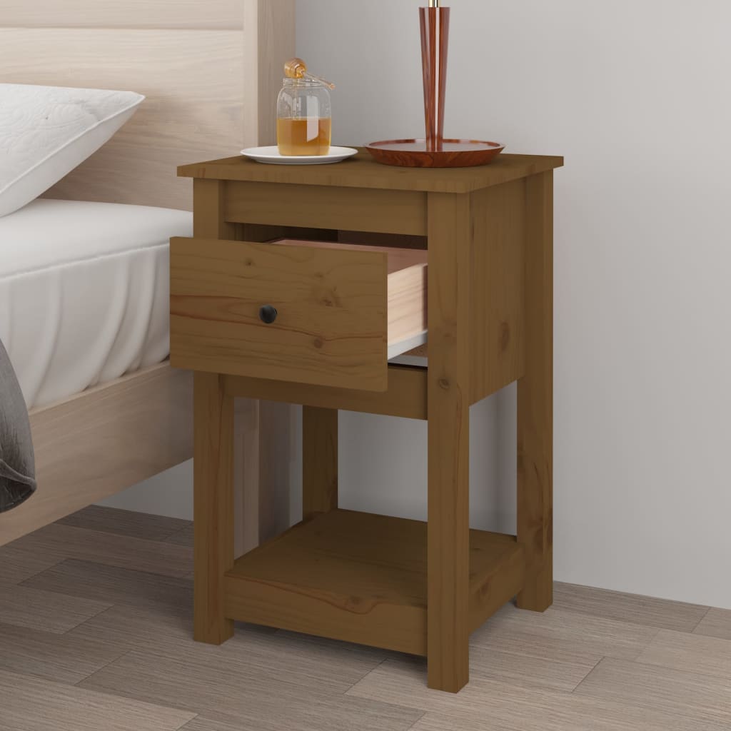 Table de chevet de nuit Maciza bois de pin brun miel 40x35x61,5 cm