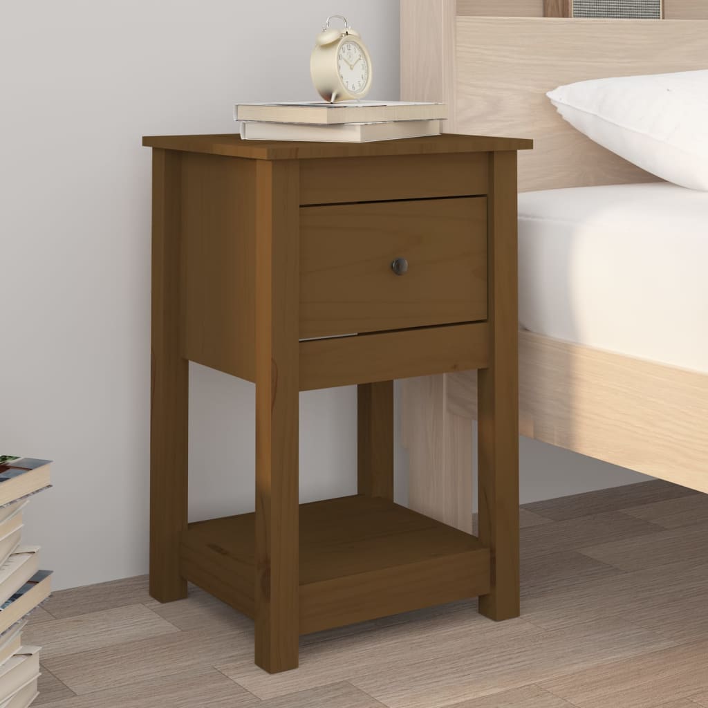 Vetonek Mesita de noche madera maciza de pino marrón miel 40x35x61,5 cm