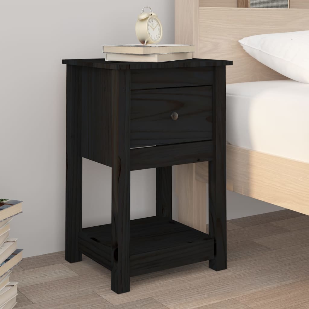 Vetonek Mesita de noche madera maciza de pino negro 40x35x61,5 cm