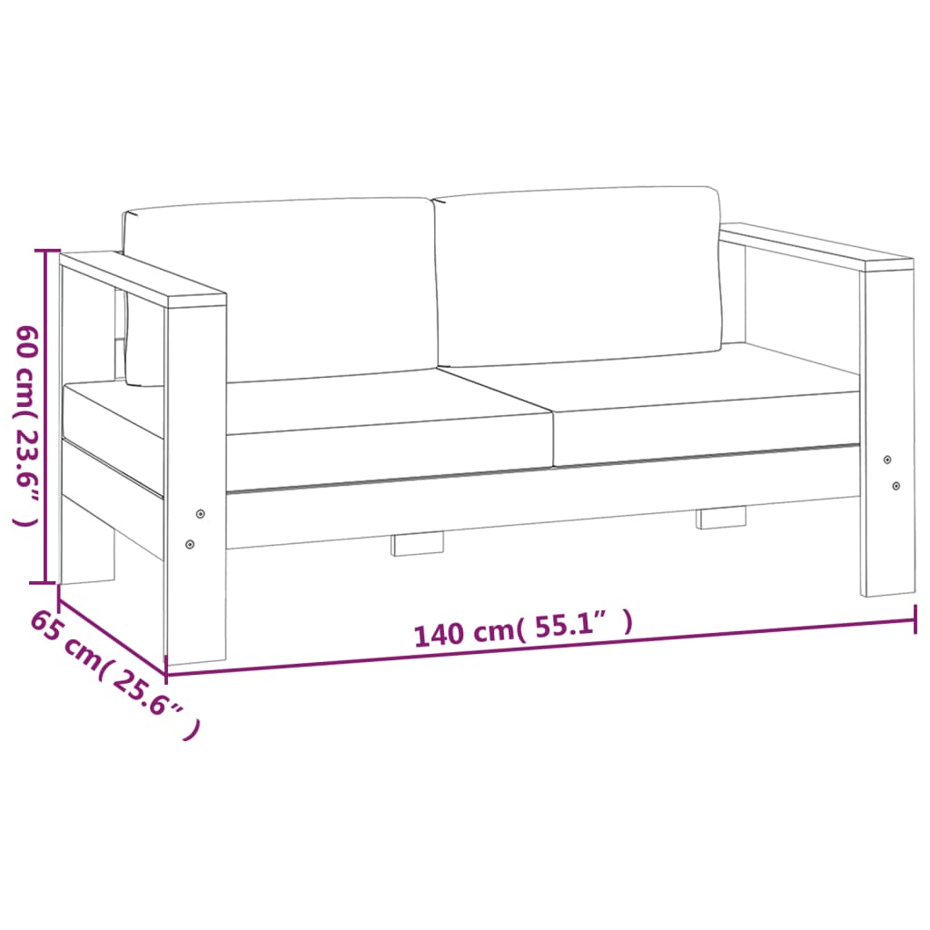 Muebles de jardín madera maciza 3 pzas con cojines gris oscuro vidaXL